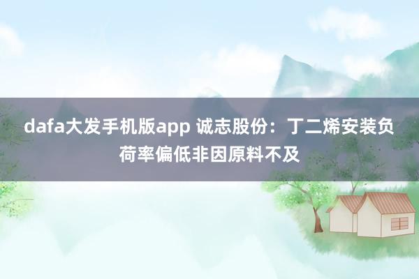 dafa大发手机版app 诚志股份：丁二烯安装负荷率偏低非因原料不及