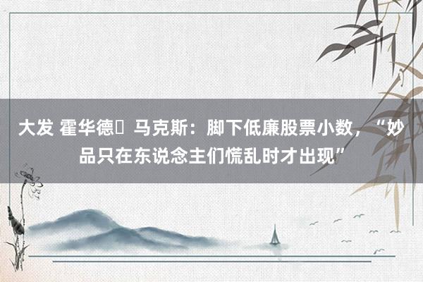 大发 霍华德・马克斯：脚下低廉股票小数，“妙品只在东说念主们慌乱时才出现”